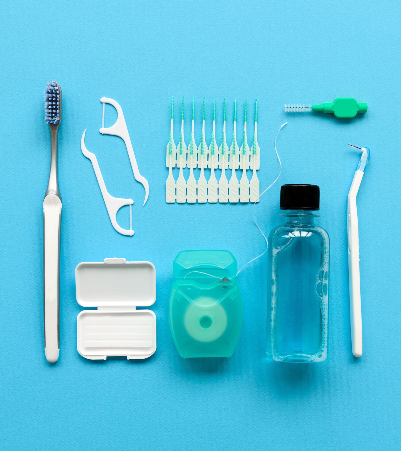 toothbrush, floss, floss pickers